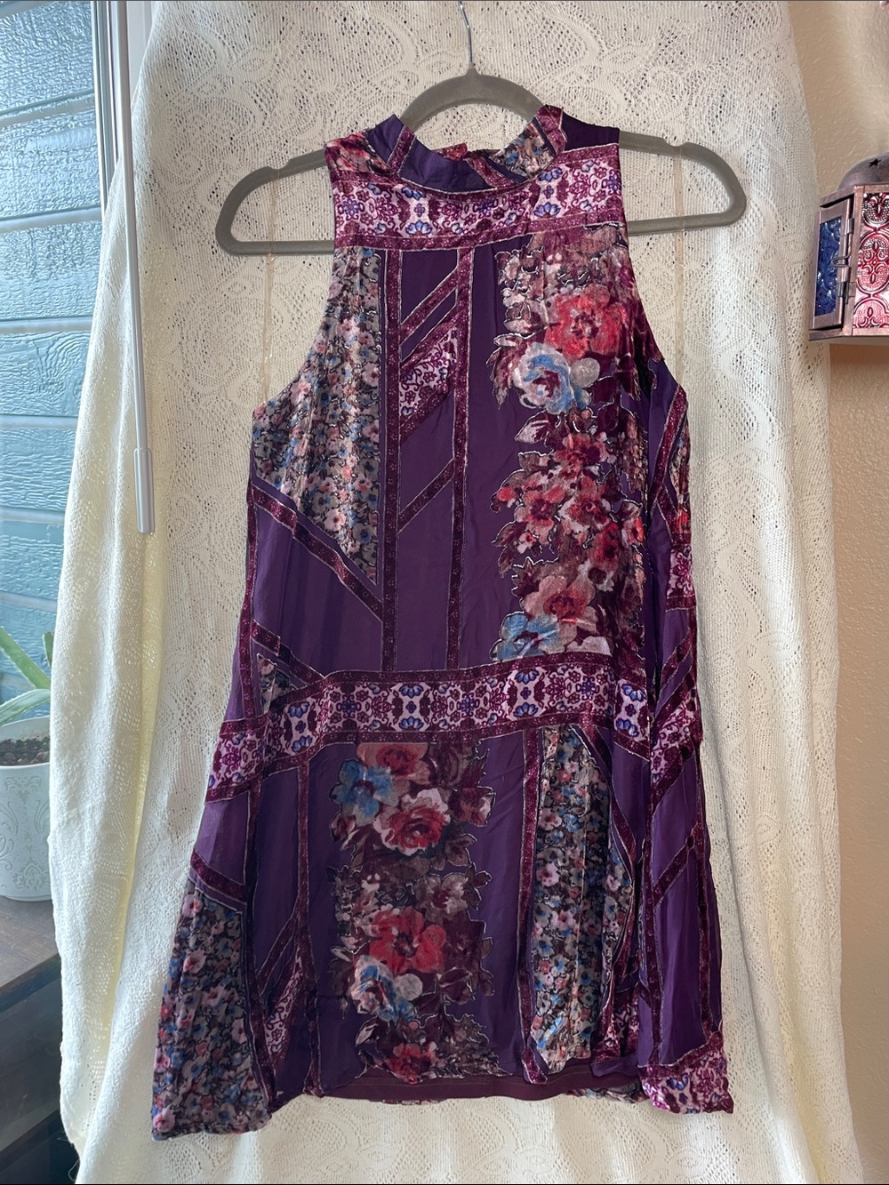 Francesca’s whimsigoth halter minidress dark floral velvet